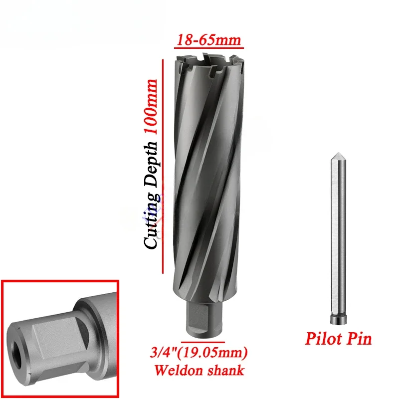 18-65mm x 100mm Carbide Annular Cutter. 23x100mm T.C.T Metal Drill Bit. TCT Hollow Drill.100mm Metal Hole Saw For Magnetic Drill