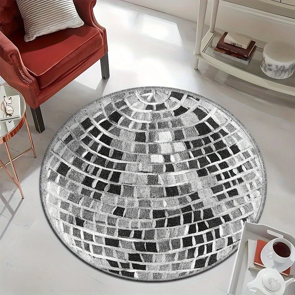 Vibrant Disco Ball Round Area Rug - 2D Printed Non-Slip Floor Mat for Entryway Living Room & Easter Decoration, 1PC