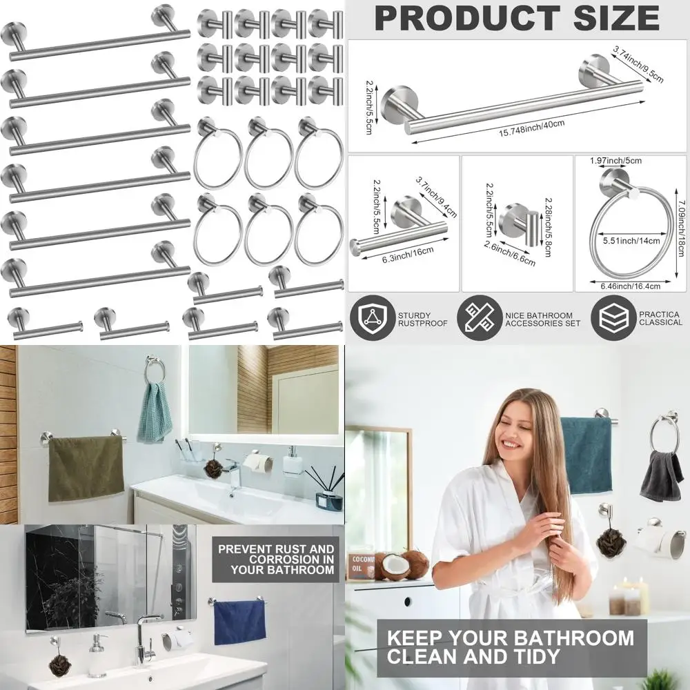 

Stainless Steel Bathroom Hardware Set with Towel Bar, Hooks, Rings, and Toilet Paper Holder - 30 Pieces Complete Set for Home