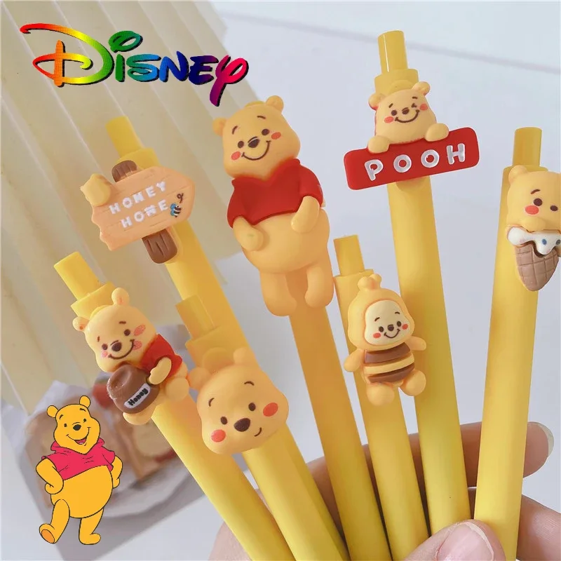 

7pcs Disney Pooh Bear Cartoon Pen Student Exam Signature Pen School Office Supply Stationery Winnie Anime Gel Pen Writing Tool