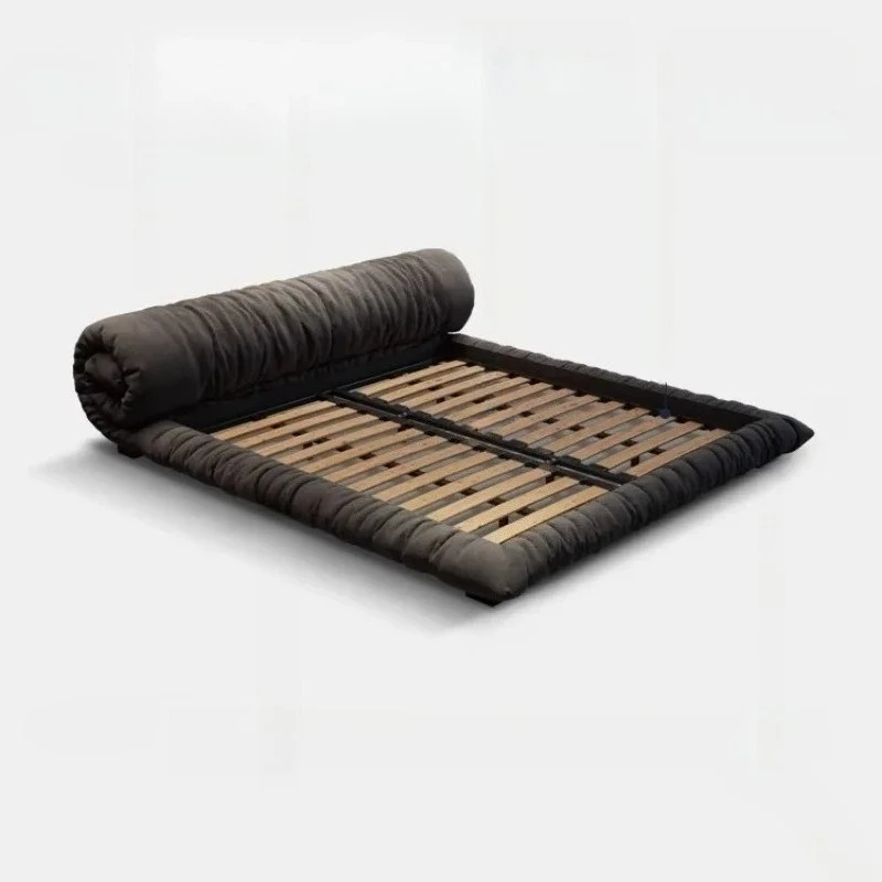 

Fabric bed Nordic wabi wind master bedroom designer modern simple double Italian net red flower roll bag floor bed