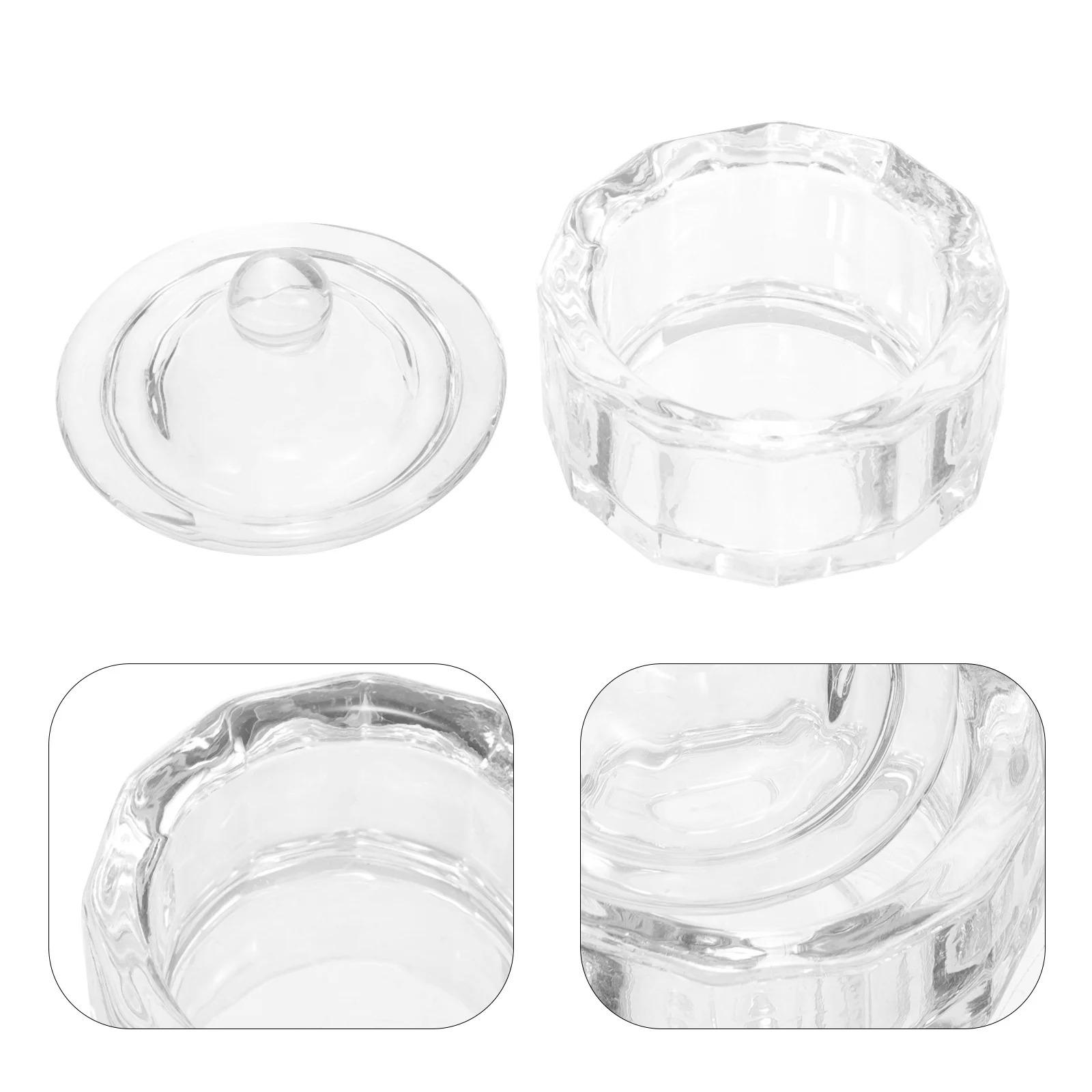 2 bicchieri per unghie in vetro cristallo, ampia applicazione, piatto Dappen per strumento per manicure per miscelazione di polvere liquida acrilica con coperchio