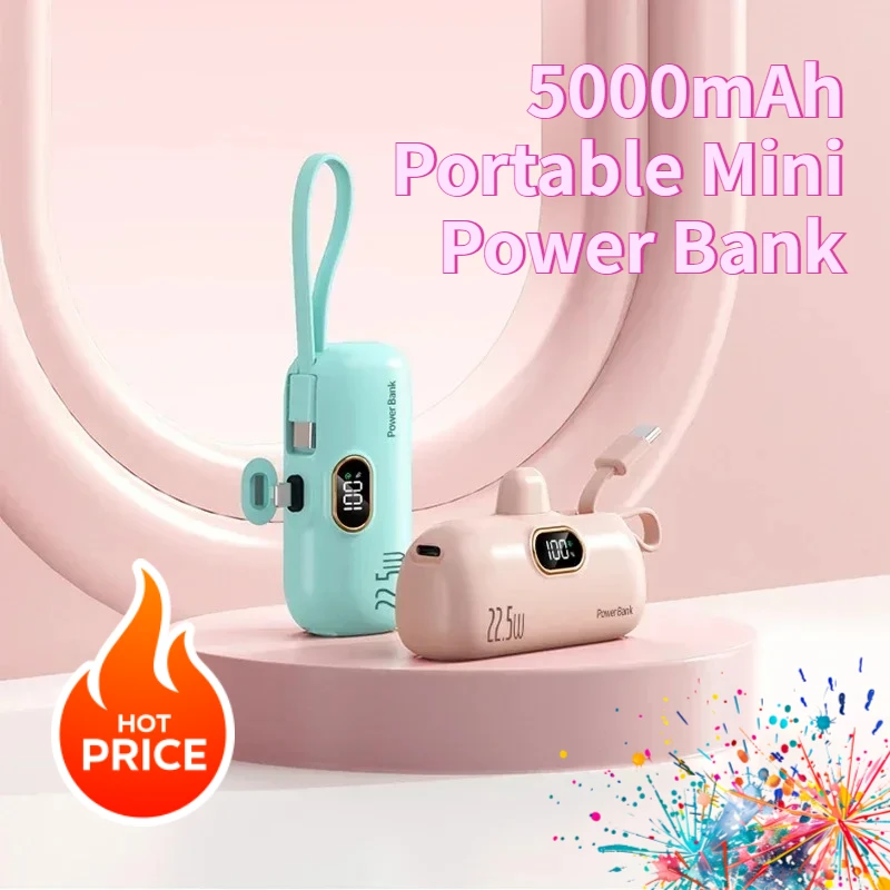 

Внешний аккумулятор-капсула 5000 мАч с быстрой зарядкой PD22.5W для iPhone, Huawei, Samsung