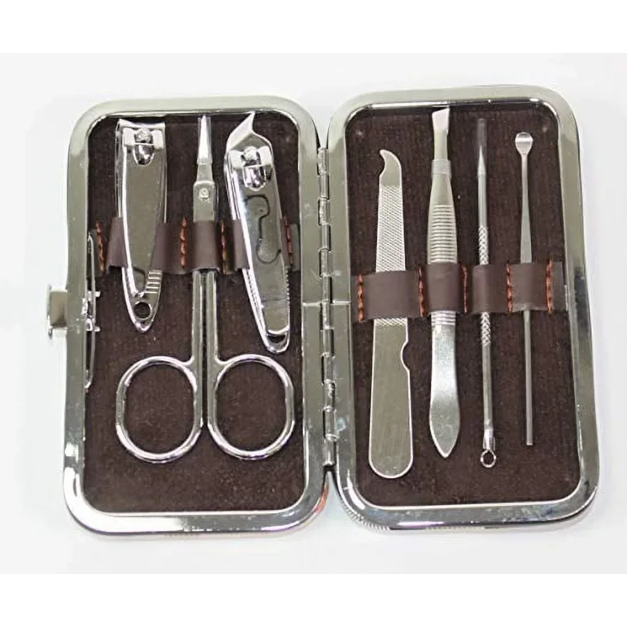 

7Piece Dark Brown Color Faux Leather Travel Set for Grooming and Manicure Compact Durable and Stylish Solution for OntheGo Pers