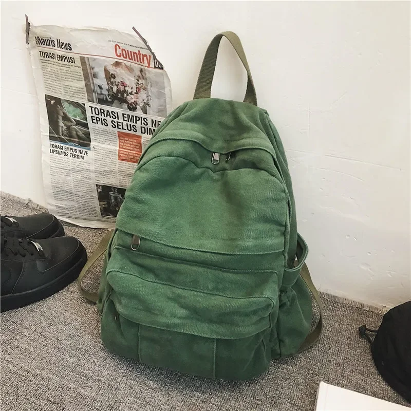 Fashion Solid Color Backpack Women Canvas School Bags For Teenage Girls Casual Travel Backpack Female Student School Backpack