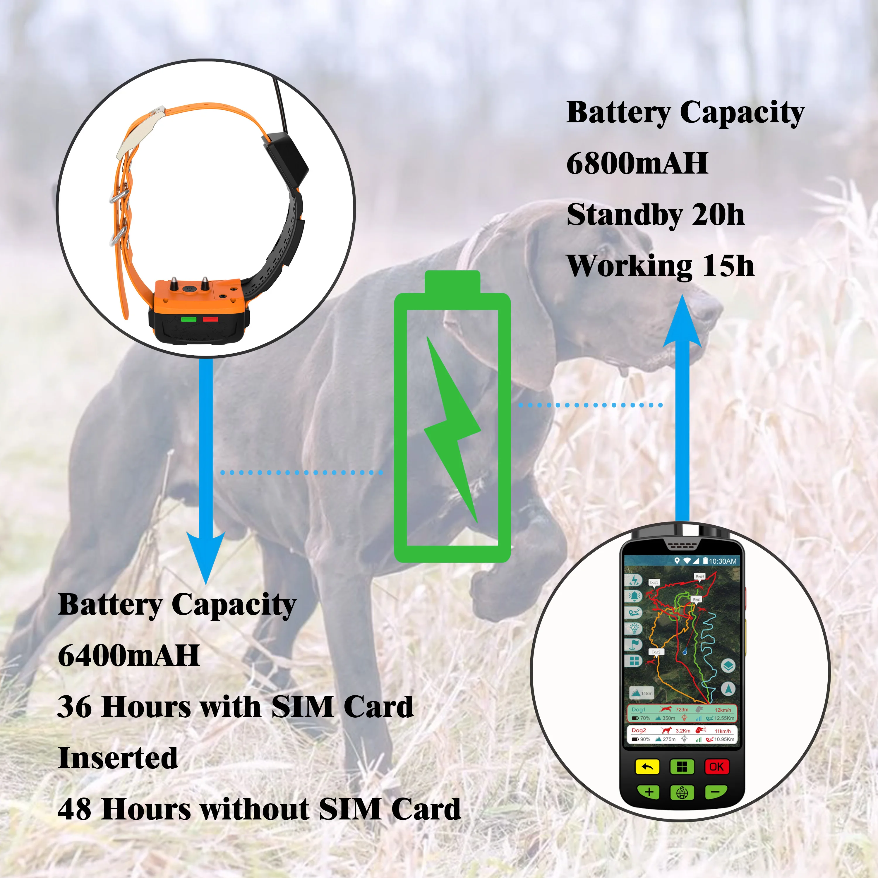IP68 Bluetooth Electronic Compass Directional Display ESEEK GPS Hound Tracker Collar for Dogs with Waterproof
