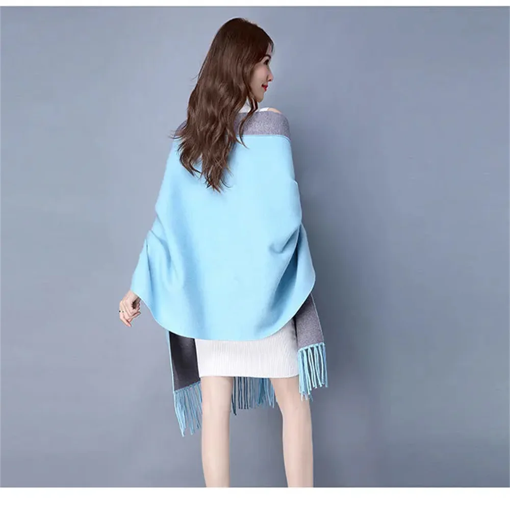 Autumn Women Batwing Sleeve Shawl Knitwear 2 Colors Streetwear Cloak Middle East Fashion Tassel Scarf Winter Knitted Poncho Cape