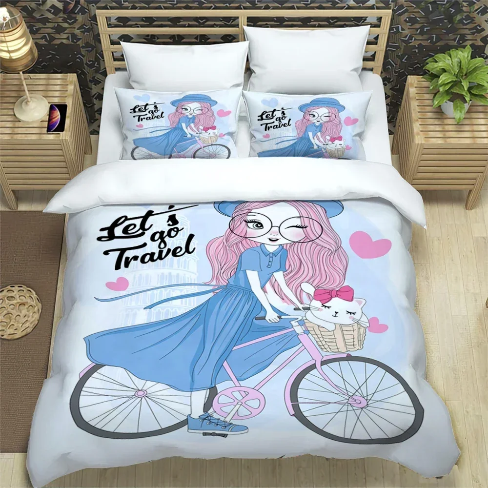 

Cartoon Girl art Print XXL Three Piece Bedding Set Article Children or Adults for Beds Quilt Covers Pillowcases Bedding Set