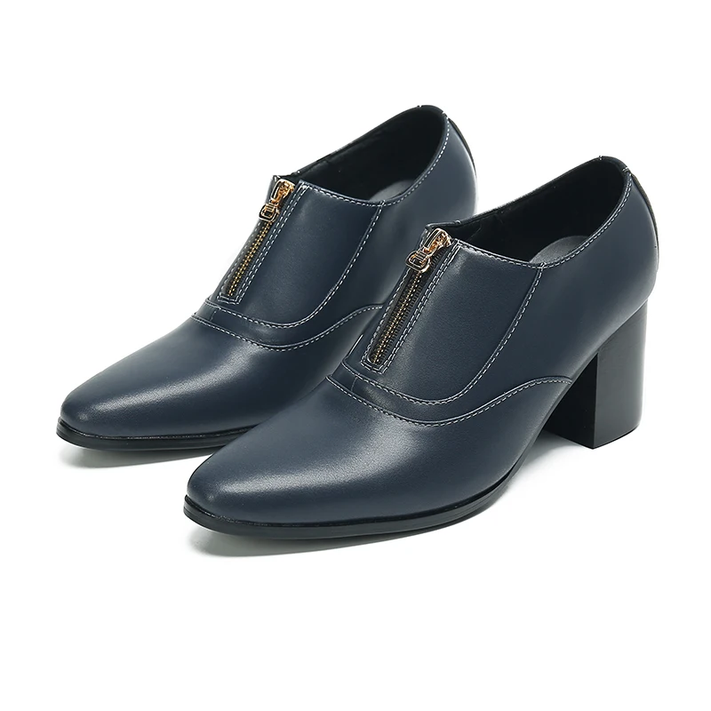 

Italian Men High Heel Candy Colors Shoes Front Ziper Genuine Leather Mens Dress Formal Suit Daily Shoe Sapato Social Masculino