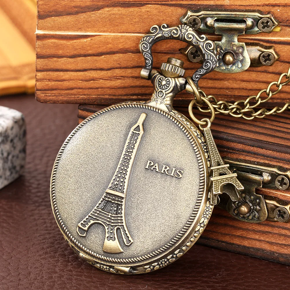 Montre de poche à Quartz de la série tour Eiffel, classique, collier en Bronze, pendentif, horloge, Vintage, Souvenir, Collection, cadeau unisexe