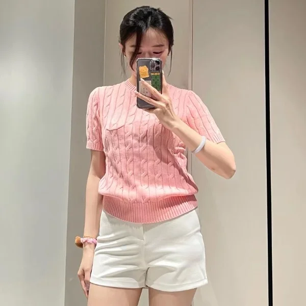 

Новинка лета 2024: Женская трикотажная футболка с круглым вырезом и коротким рукавом из чистого хлопка, в полоску, в корейском стиле, для повседневной носки