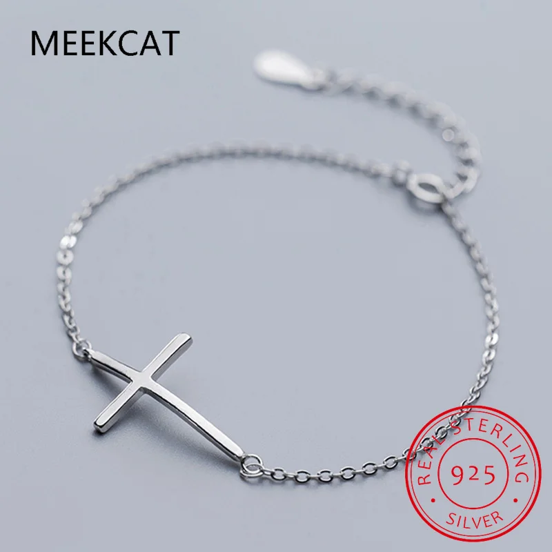 100% 925 Sterling Silver Classic Simple Cross Elegant Adjustable Bracelets Chain For Women Grils Fine Jewelry Accessories S0565