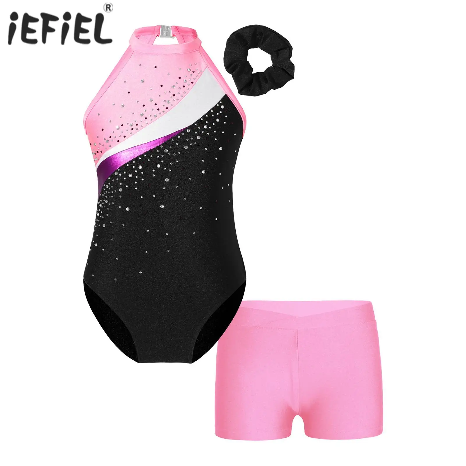 

Kids Girls Sports Sets Sleeveless Gymnastics Leotard Ballet Dance Biketard with Shorts Hair Band Dance Outfits Swimsuit Swimwear