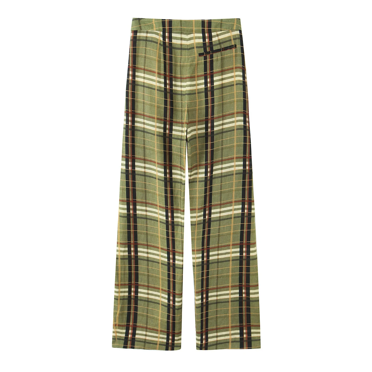 ZEVITY 2026 New Women Vintage Color Match Plaid Print Wide Leg Straight Pants Female Casual Slim Long Trousers Mujer P9519