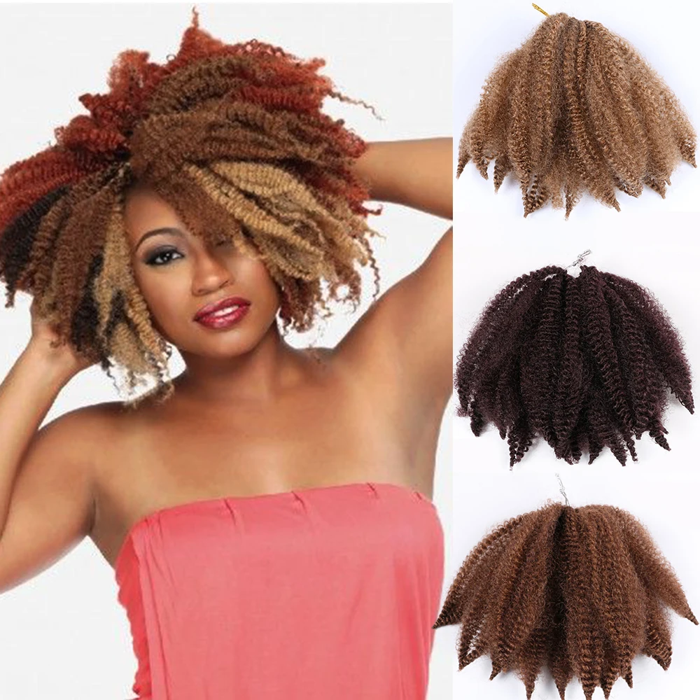 Trenzas cortas de Marley, pelo de ganchillo Afro Kinky Twist, extensiones de cabello sintético, 8 pulgadas