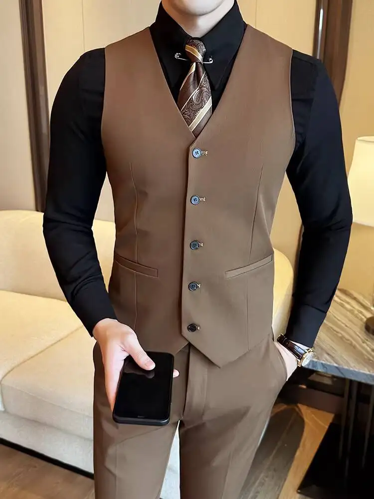 

British Style Suit For Men Business Casual Handsome Slim Fit High-End Man Vest For Business Prom Wedding Groom