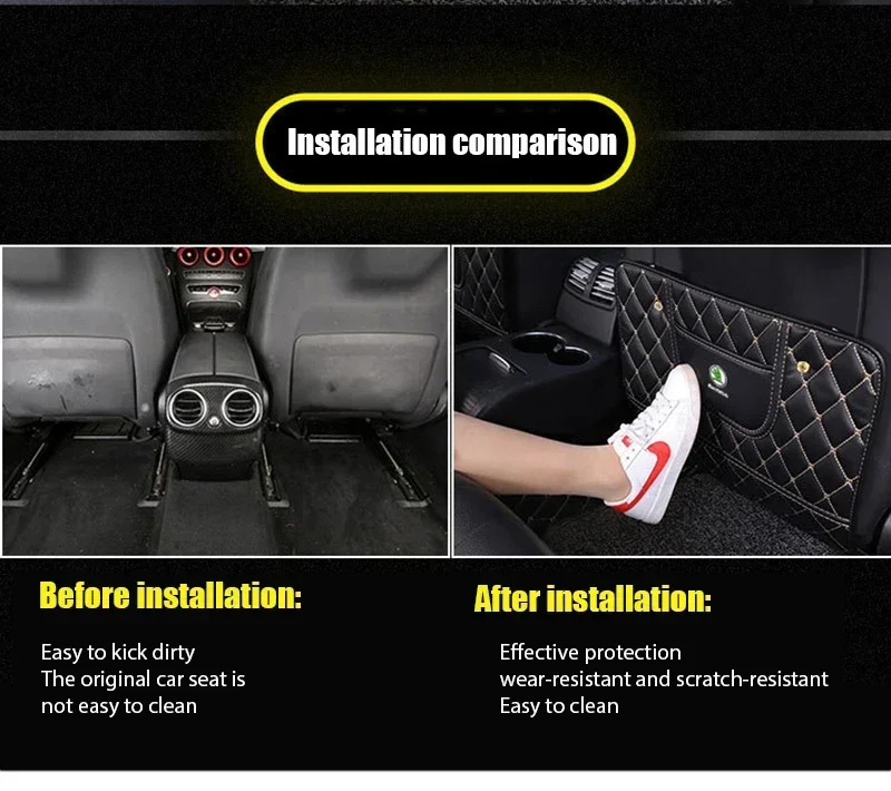 For Skoda Logo Octavia 2 A7 Tour RS Fabia 2 1 Rapid Kodiaq Superb Kamiq Car Anti-Child-Kick Pad Storage Bag Interior Accessories view 6
