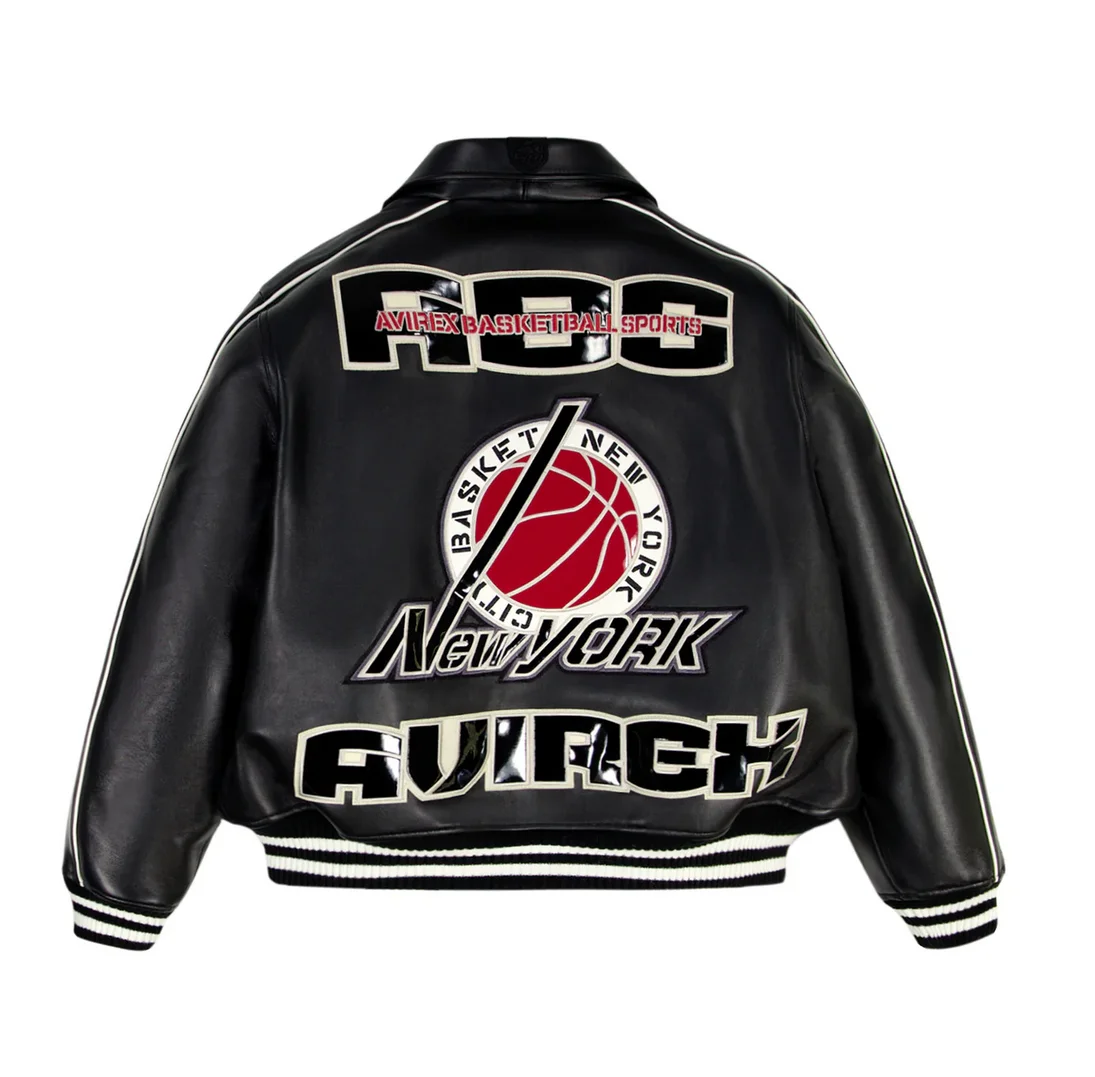 

AVIREX Men's new New York BASKETBALL JACKET 100% imported lamb leather jacket embroidered fashionable casual genuine leather top