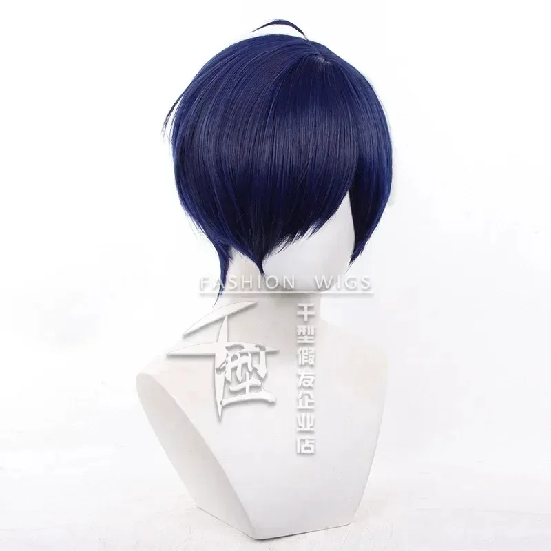 Parrucca cosplay Anime Persona 3 Yuuki Makoto Yuki Makoto parrucche sintetiche corte blu per capelli + cappuccio per parrucca