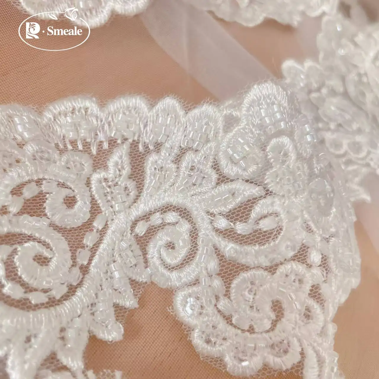 10 Yards/Packung Hochwertige Weiße Genähte Perlen-Spitzenborte für Kopfschleier, Hochzeitskleid, Dekorative Accessoires, Handgefertigte Spitze zum Selbermachen – Detail 4