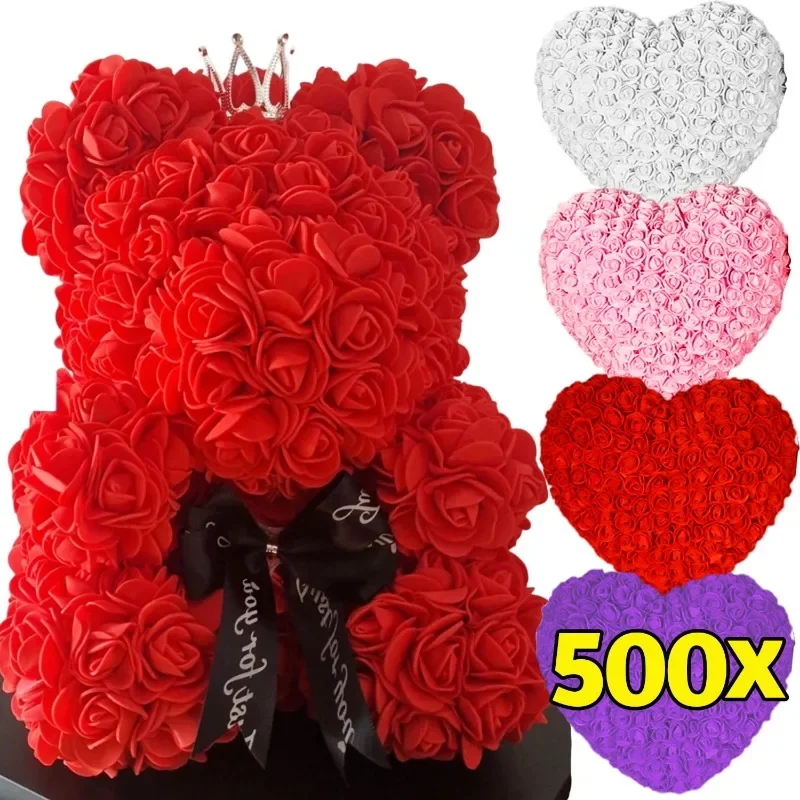 500/100PCS Simulation Foam Rose Artificial Flower Head for Wedding Birthday Party Home Decor DIY Bear Rose Valentines Day Gifts