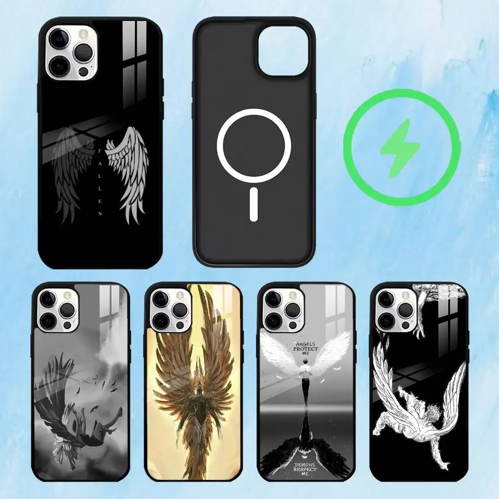 

A-Angel F-Fallen Wings Art Phone Case For iPhone17,16,15,14,13,12,11 Plus,Pro Max Magnetic For Magsafe Wireless Charging
