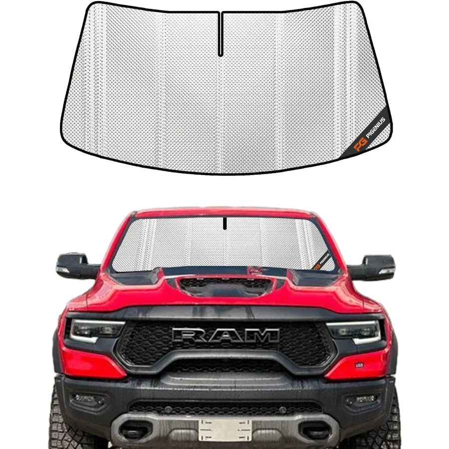 

Windshield Sun Shade for Ram 1500 20192025 with 10 Inch Wide Sensor: Full Coverage Rearview Mirror Shade for Ultimate Protectio