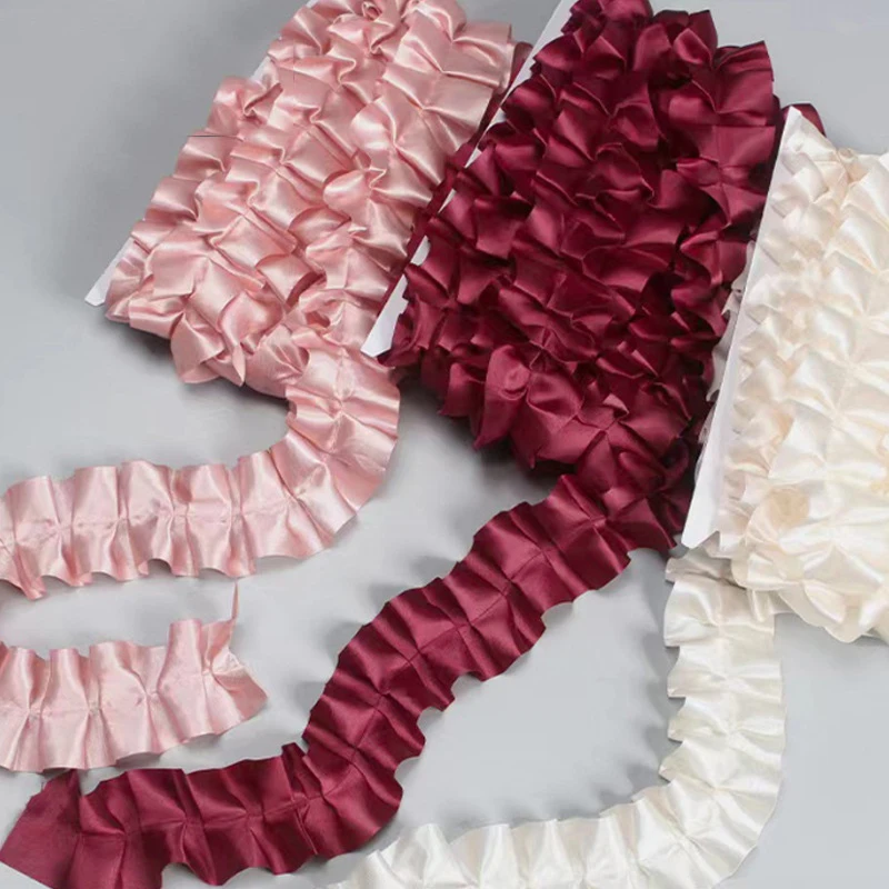 5cm*4M Double Layers Pleated Satin Ribbon Ruffle Trim for Bouquet Gift Wrapping DIY Bow Lolita Dress Bags Decor Accessories