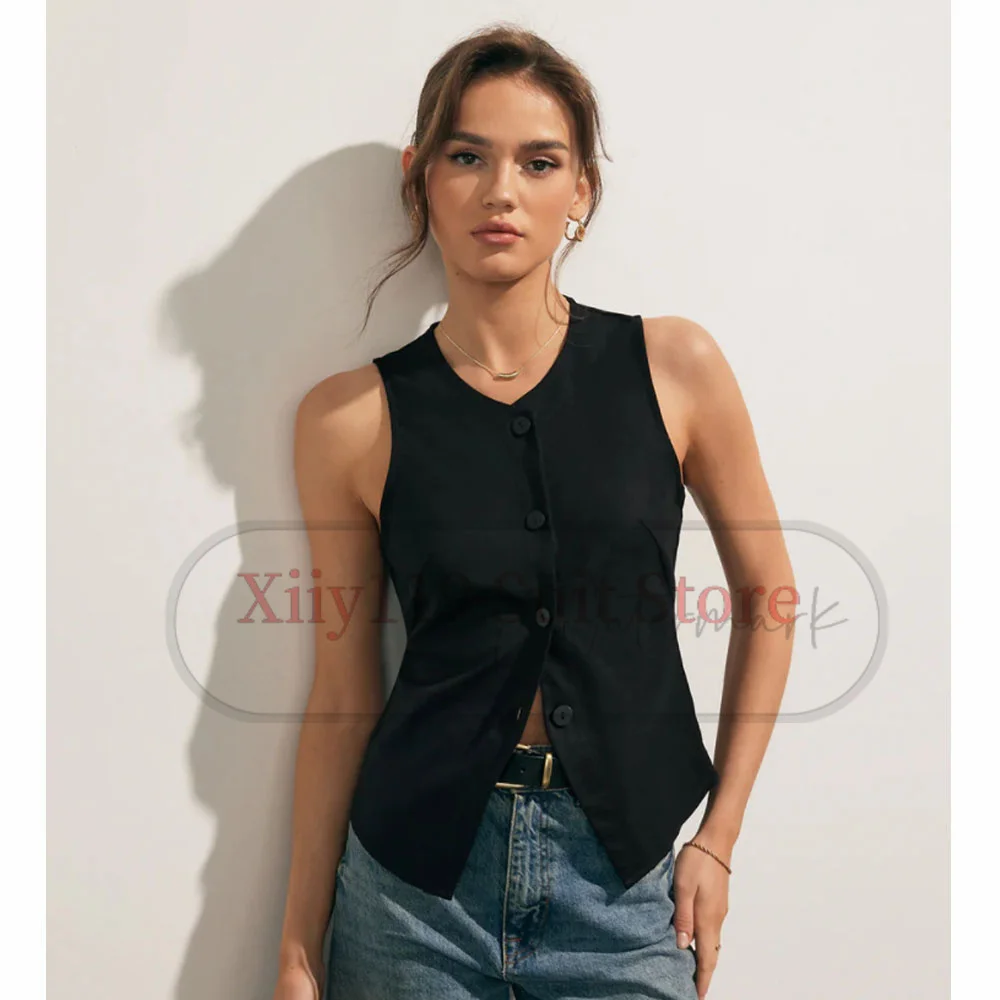 

Women's New Solid Color Sleeveless Vest Single Breasted Simple Commuter Vest Clothes for Women Vests Woman Trend 2024 Summer