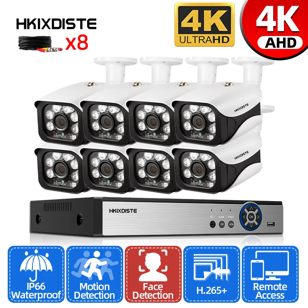 4K Xmeye Systeem 6 In 1 H.265 4K Ahd Dvr Videorecorder 8 Camera Cctv Kit 8mp Gezichtsdetectie Buiten Waterdichte Beveiligingscamera 'S