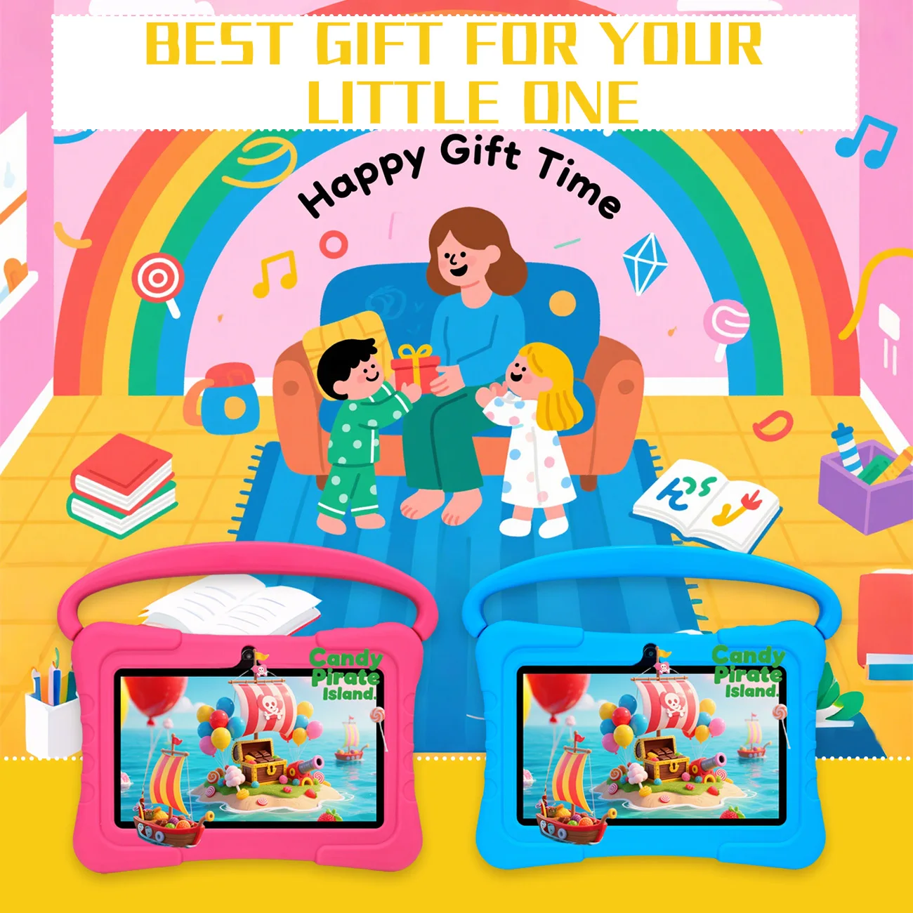 Tablet infantil de 7 polegadas com 2 GB de RAM + 32 GB de ROM + SD Expansão, 3000 mAh, câmera dupla, com controle de pais e educação infantil, presentes infantis