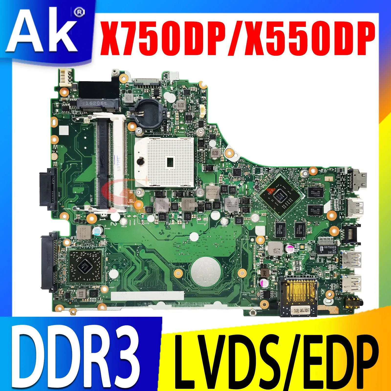 

Shenzhen X750DP Notebook Mainboard LVDS/EDP For ASUS X550 K550D X550D K550DP X550DP X750D Laptop Motherboard REV 2.0