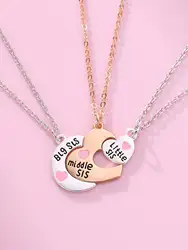 3 Pcs/Set Mother Daughter Metal Pendant Necklace Sister Mom Heart Contacted Together Fine Jewelry Gifts