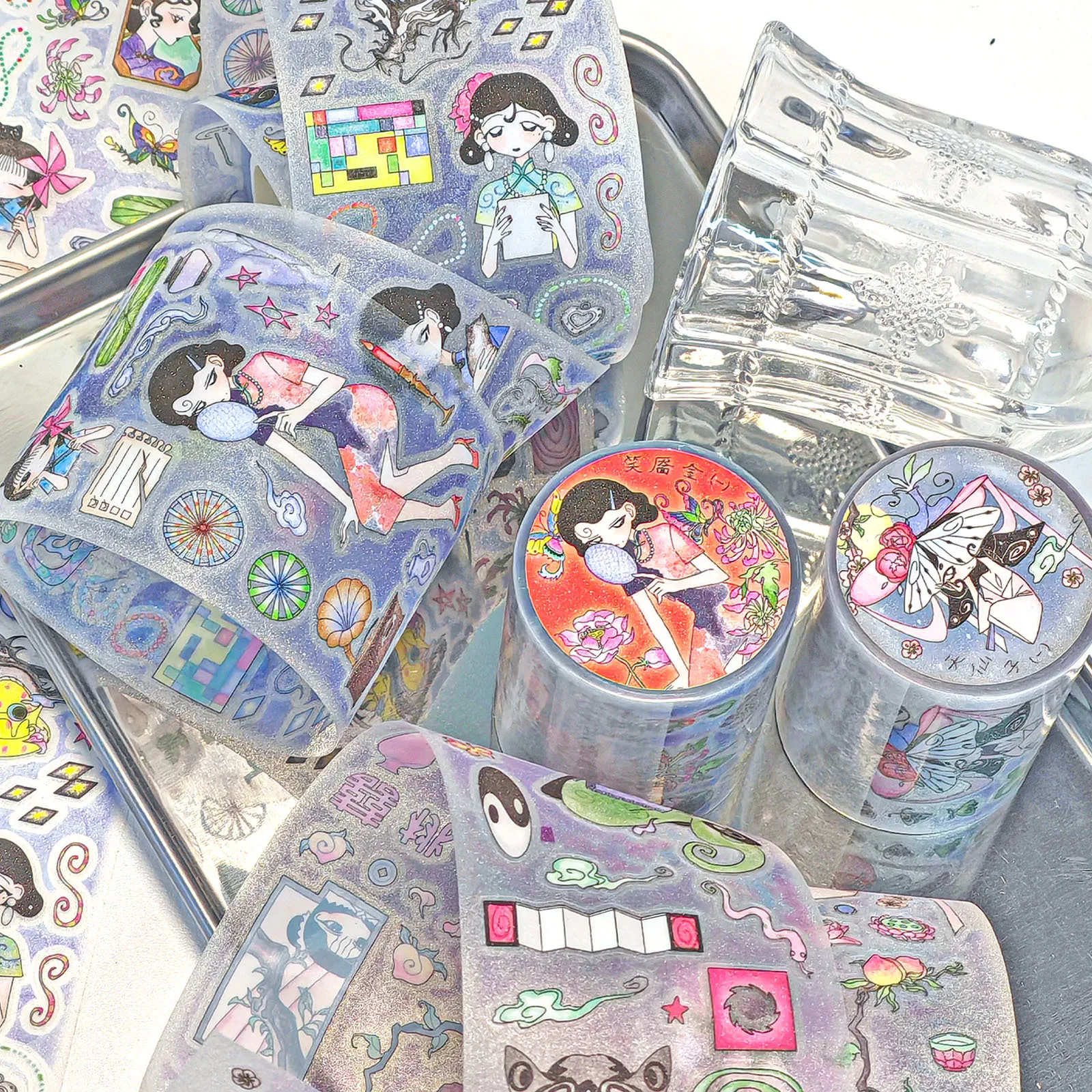 New Chinese Style Sticker Rolls A Record of Strange Tales in Life Series Cute Cartoon Washi Paper Tapes Die-cut DIY Scrapbooking
