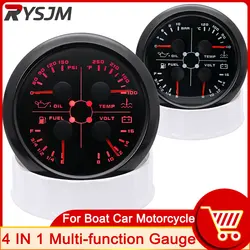 AD 85MM Fuel Pressure Measurement 4 In 1 Multifunction Gauge Oil Pressure Gauge Fuel Level Water Temp Meter Voltmeter with Alarm