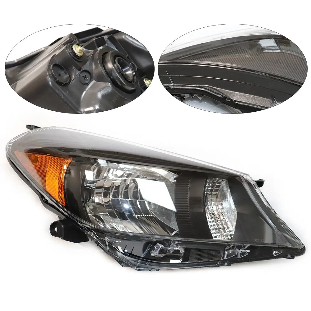 Right Halogen Headlight Driver & Passenger Side Black Housing for Toyota Yaris/Vitz 2012 2013 2014 Hatchback