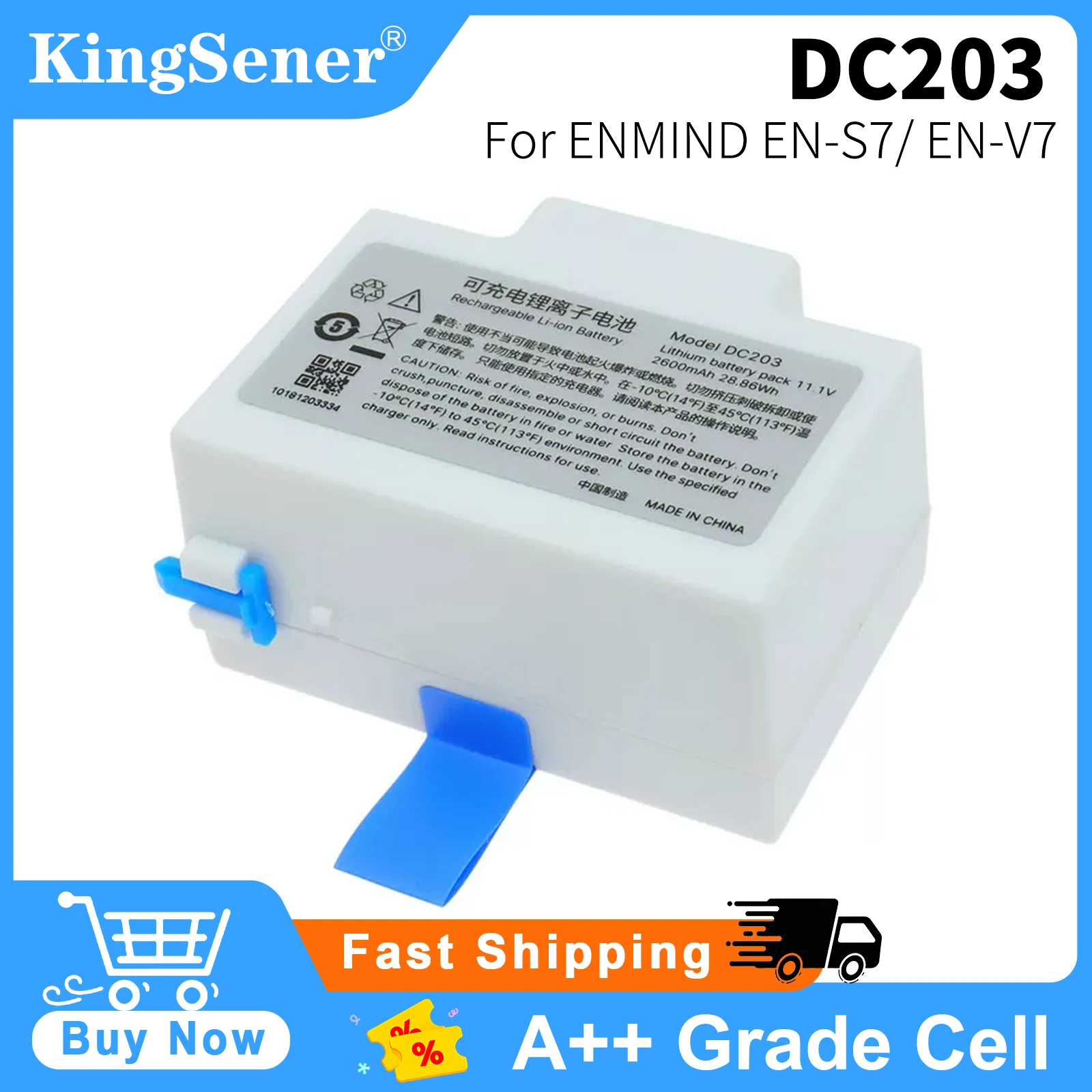 DC203 11.1V 2600mAh Replacement Syringe Pump Battery for ENMIND EN-S7 / EN-V7 / EN-V7 Smart 28.86Wh