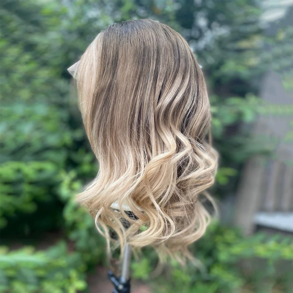 Parrucche sintetiche marrone scuro Biondo cenere Balayage Evidenzia miscela Parrucca di capelli umani 13x4 Parrucca anteriore in pizzo Glueless Wear & Go Perdita di capelli delle donne