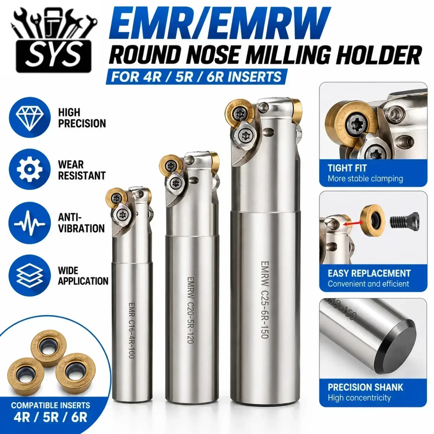 EMR EMRW 4R 5R 6R CNC Round Nose Milling Cutter Bar C12 C16 C20 C25 Roughing Tool Shank for RPMT1003/08 RPMW1204 Carbide Inserts