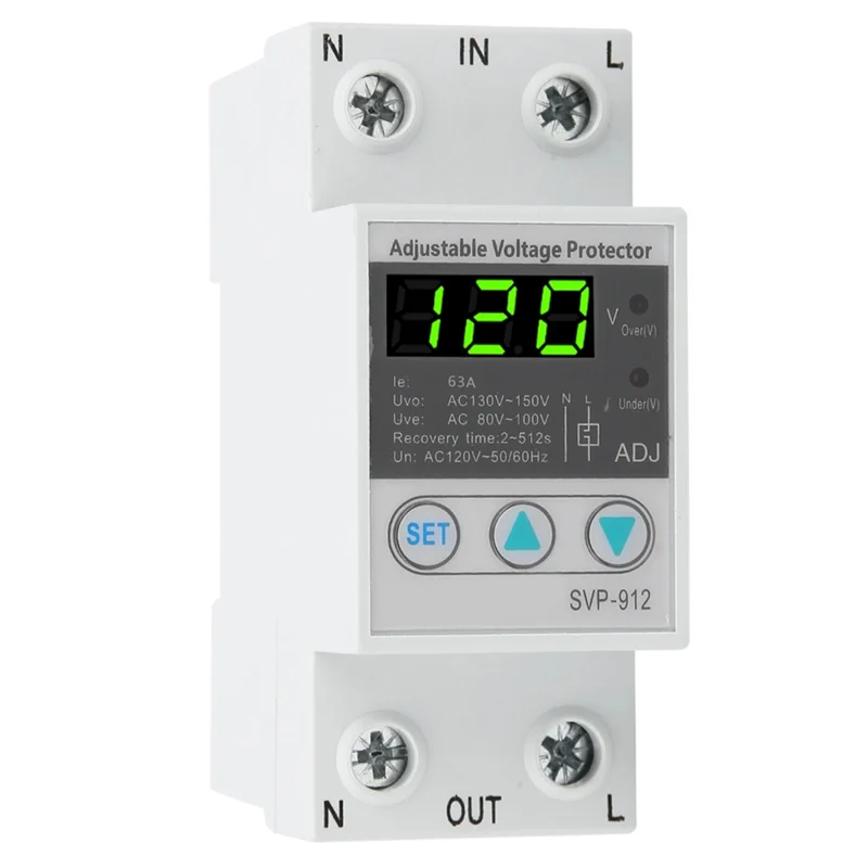 

【AB07 Price 】Adjustable Voltage Automatic Reset Protection Under Voltage Current Protector SVP912 40A 120V AC Self-Recovery 40A