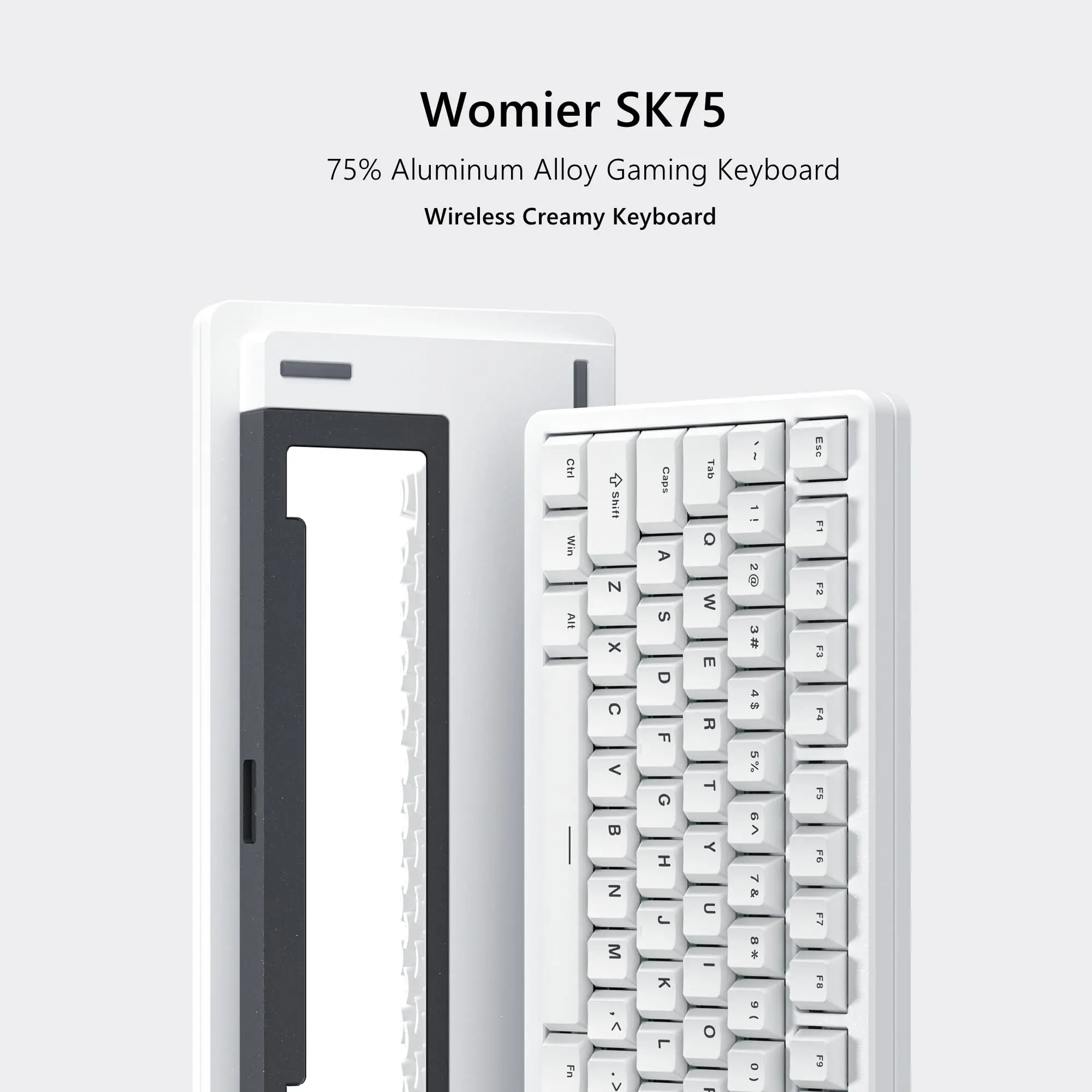 Womier White SK75 75% Tri-Mode Aluminum Alloy Shell Hot Swap Gaming Mechanical Keyboard RGB Wireless Gasket Mounted Keyboard