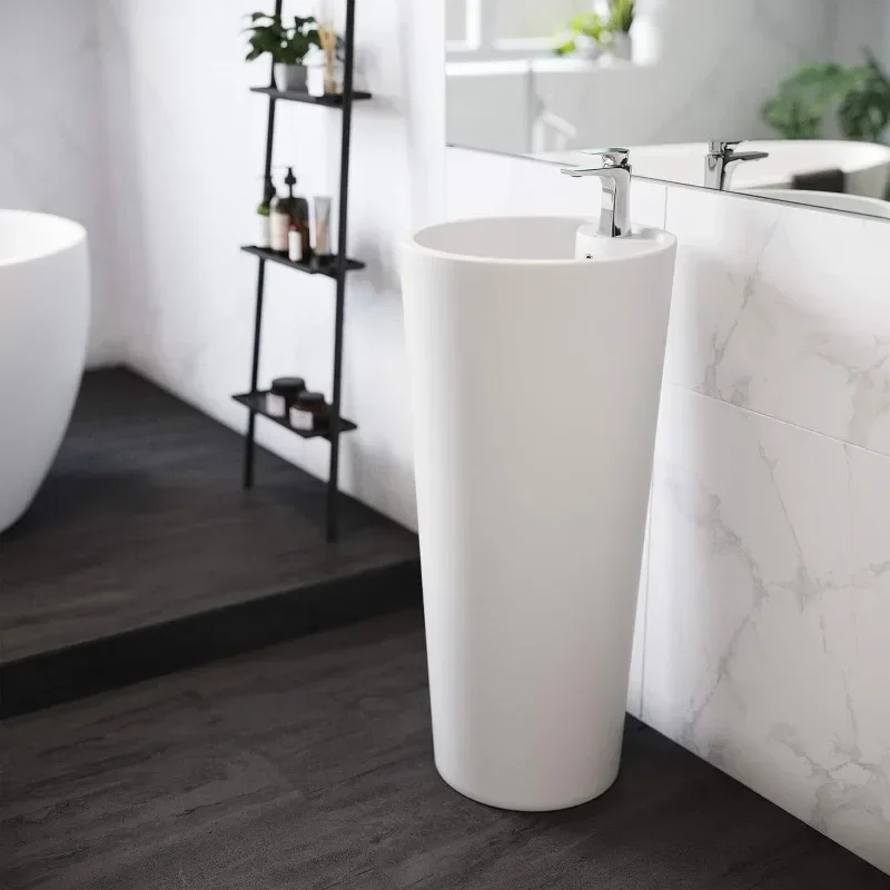 Well Made Forever Monaco Pedestal Sink Glossy White High Gloss finish protects the sink from scratches and stains