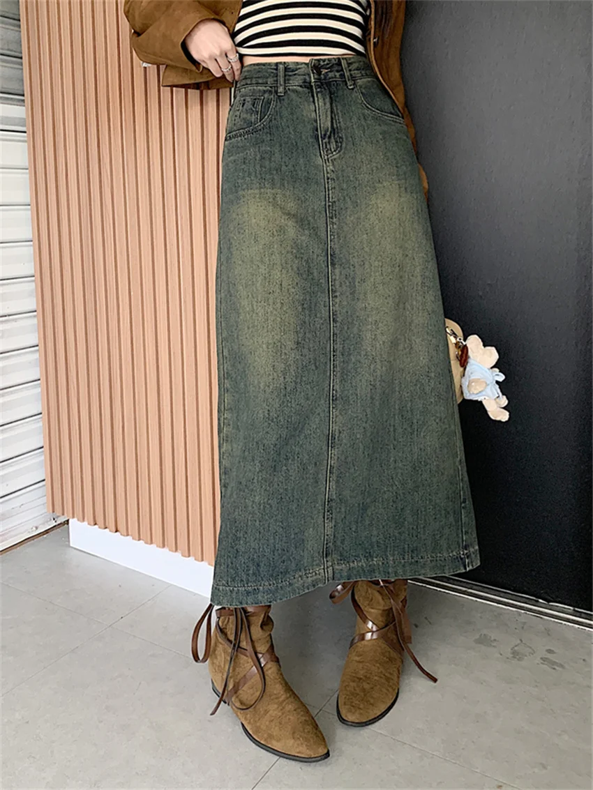 

Alien Kitty S-XL Women Denim Straight Skirts Autumn Chic 2023 Office Lady Jeanswear Slim Loose Daily Streetwear High Waist