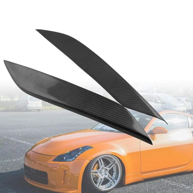 Capas pretas para pálpebras de farol de fibra de carbono para Nissan 350Z Fairlady Z Z33 2003-2008 (pacote com 2)