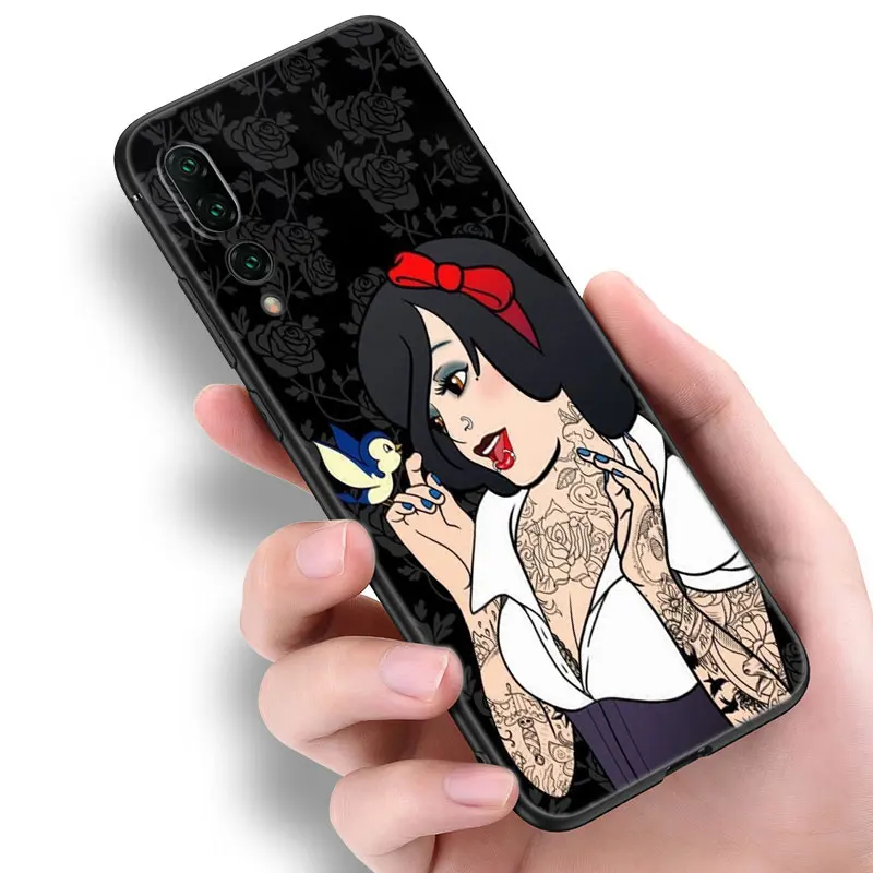 Tattoo Princess Black Silicone Phone Case For Huawei P10 P20 P30 P40 Lite P50 P60 Art P50E P Smart Z 2018 2020 2021 Pro 2019