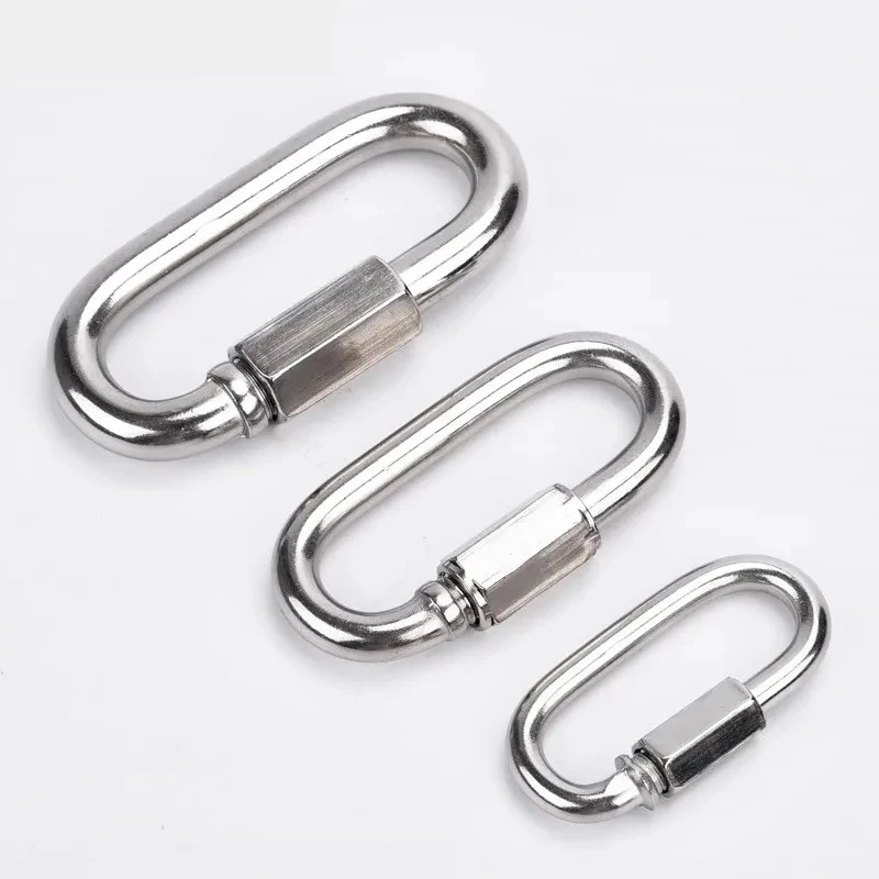 304 SS Quick Connector Ring / D Shape Locking Carabiner - Corrosion Resistant Chain Link for Camping Gear, Backpack, DIY Project