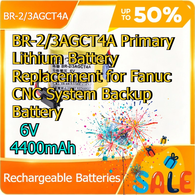 BR-2/3AGCT4A  6V 4400mAh Primary Lithium Battery Replacement for Fanuc CNC System Backup Battery