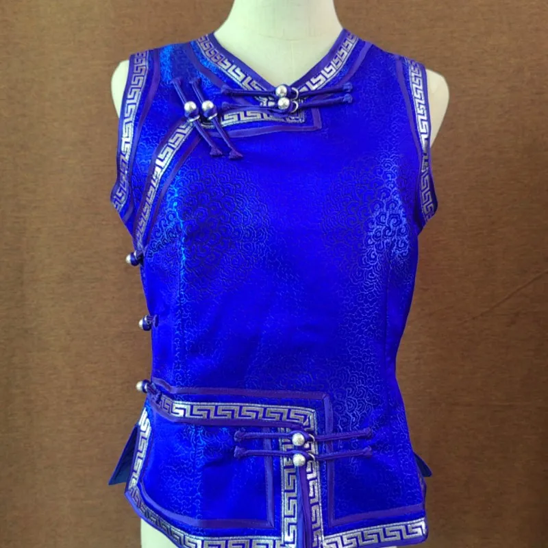 Ethnic Vest Royal Blue Stand Collar Low Neckline Coat Top Men and Women Same Style Support Customization