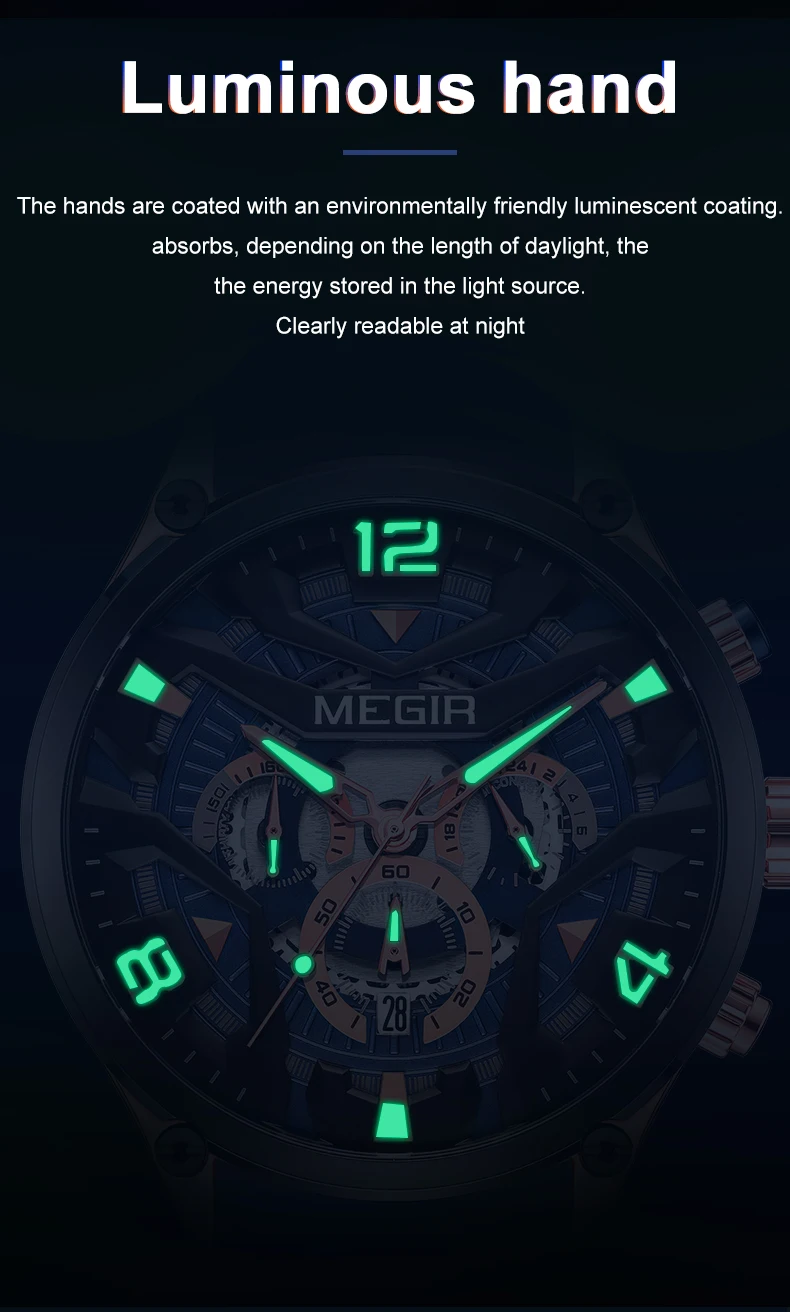 MEGIR Chronograph Men Watch Luxury Military Watches Silicone Luminous Waterproof Date Man Wristwatch Sport Reloj Hombre 2222