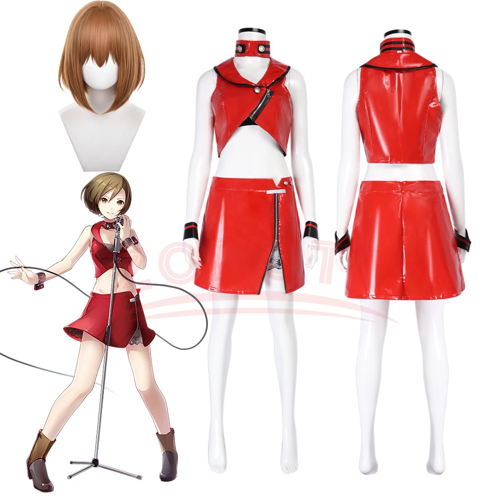 

Anime Meiko Cosplay Costume Wig Sister Mei Costume Meiko PU Red Uniform Christmas Halloween Formula Uniform for Women Comic Con
